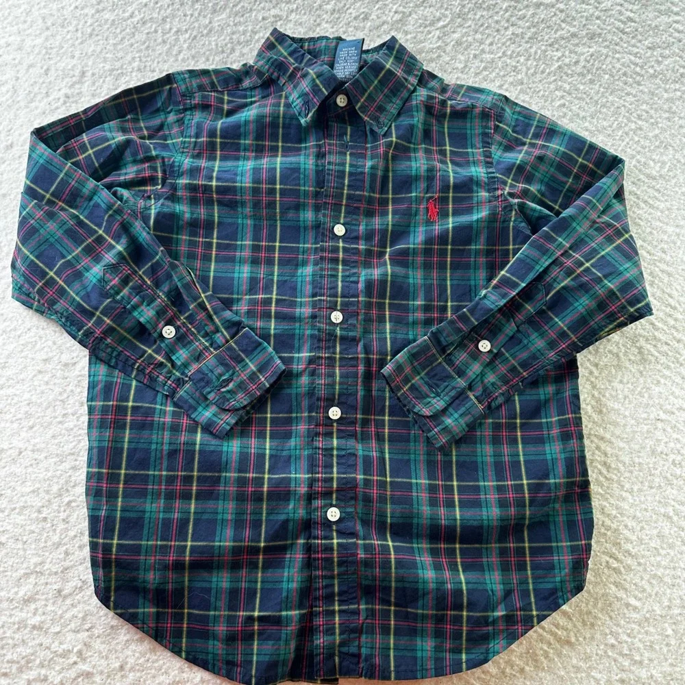 Ralph Lauren Plaid Button Down Shirt Long Sleeve Classic Fit Kids Sz S Red Pony‎